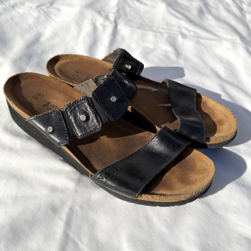 Naot Ashley Black Leather Sandals Euro 41 US 10 Rhinestone Slip On